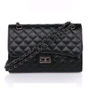 Real Stunner Black Vegan Leather Quilted Crossbody